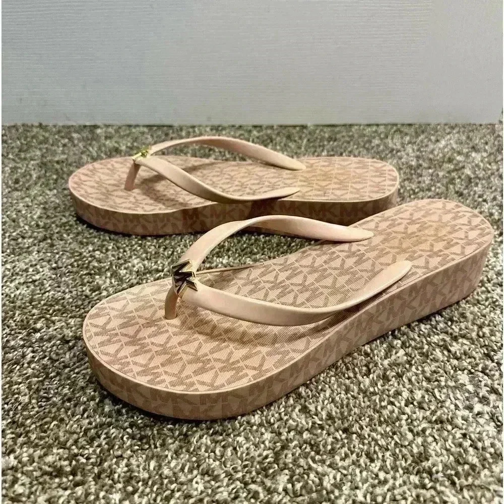 PINK MICHAEL KORS HEELED THICK FLIP FLOO SANDALS - Picture 4 of 5